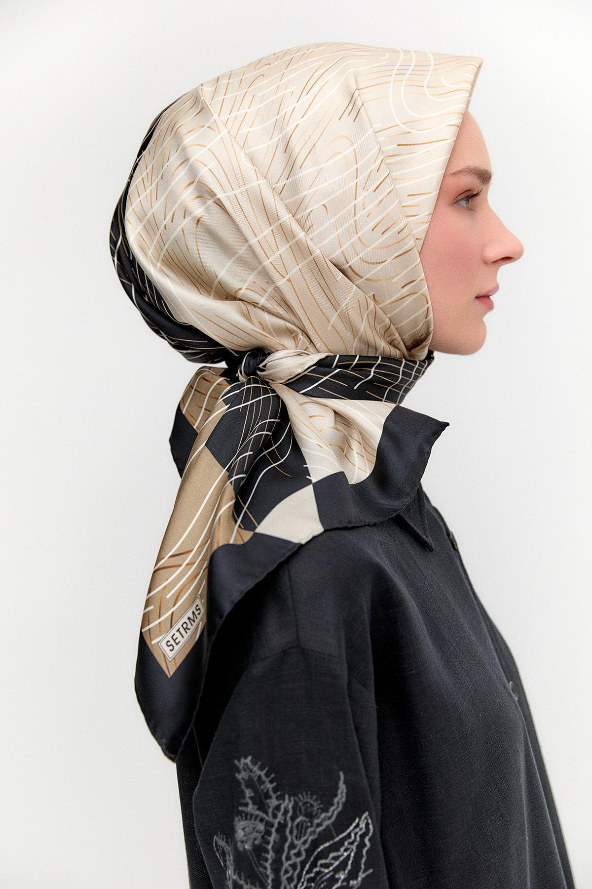Çizgi Desenli Twill İpek Eşarp, Tesettür Giyim