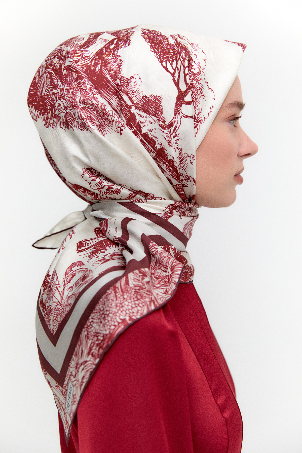 Doğa Desenli Twill İpek Eşarp, Tesettür Giyim
