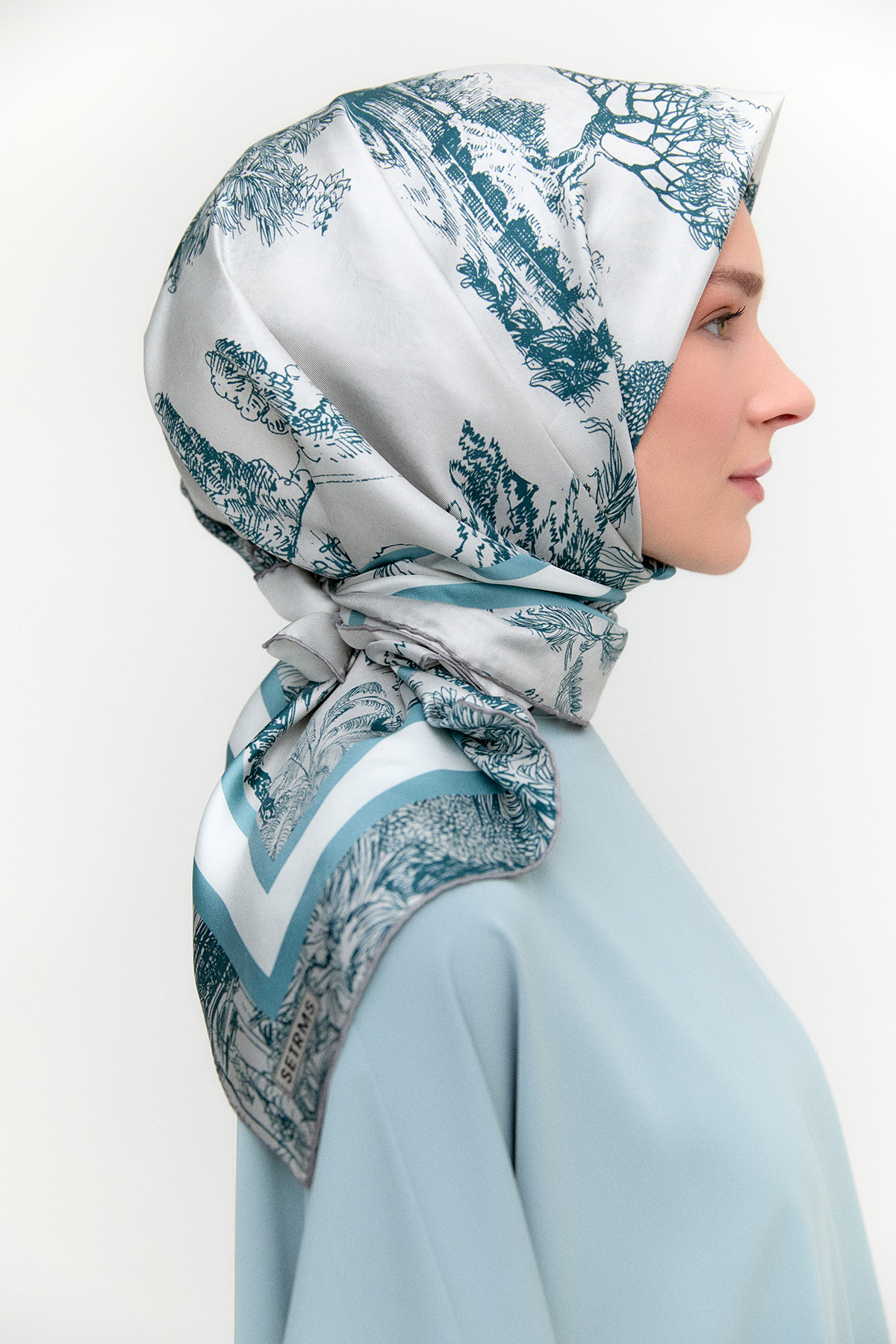 Doğa Desenli Twill İpek Eşarp, Tesettür Giyim