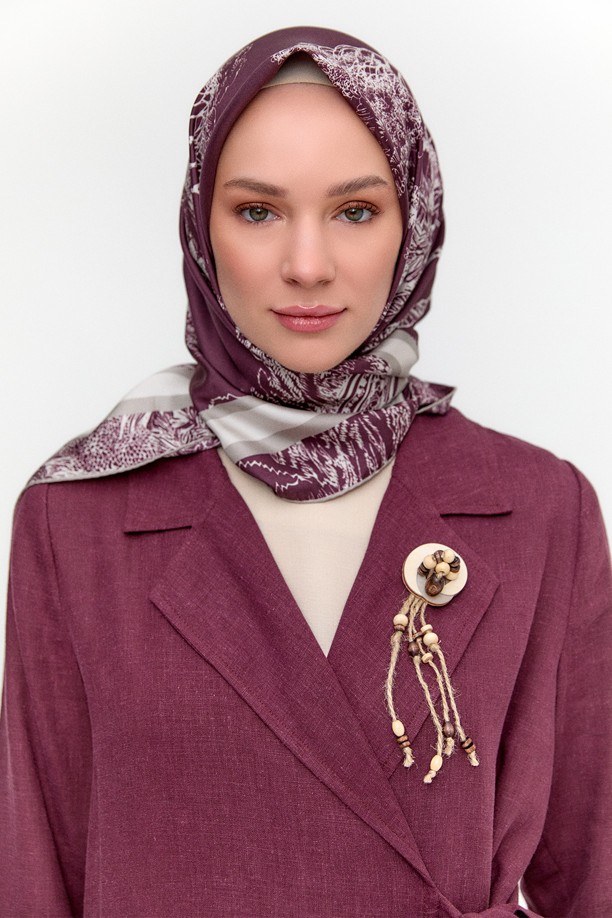 Doğa Desenli Twill İpek Eşarp, Tesettür Giyim