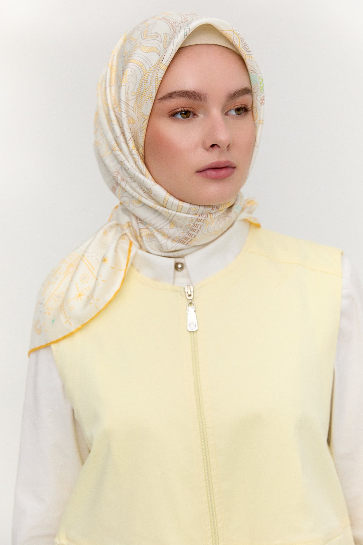 Çizim Desenli Twill İpek Eşarp, Tesettür Giyim