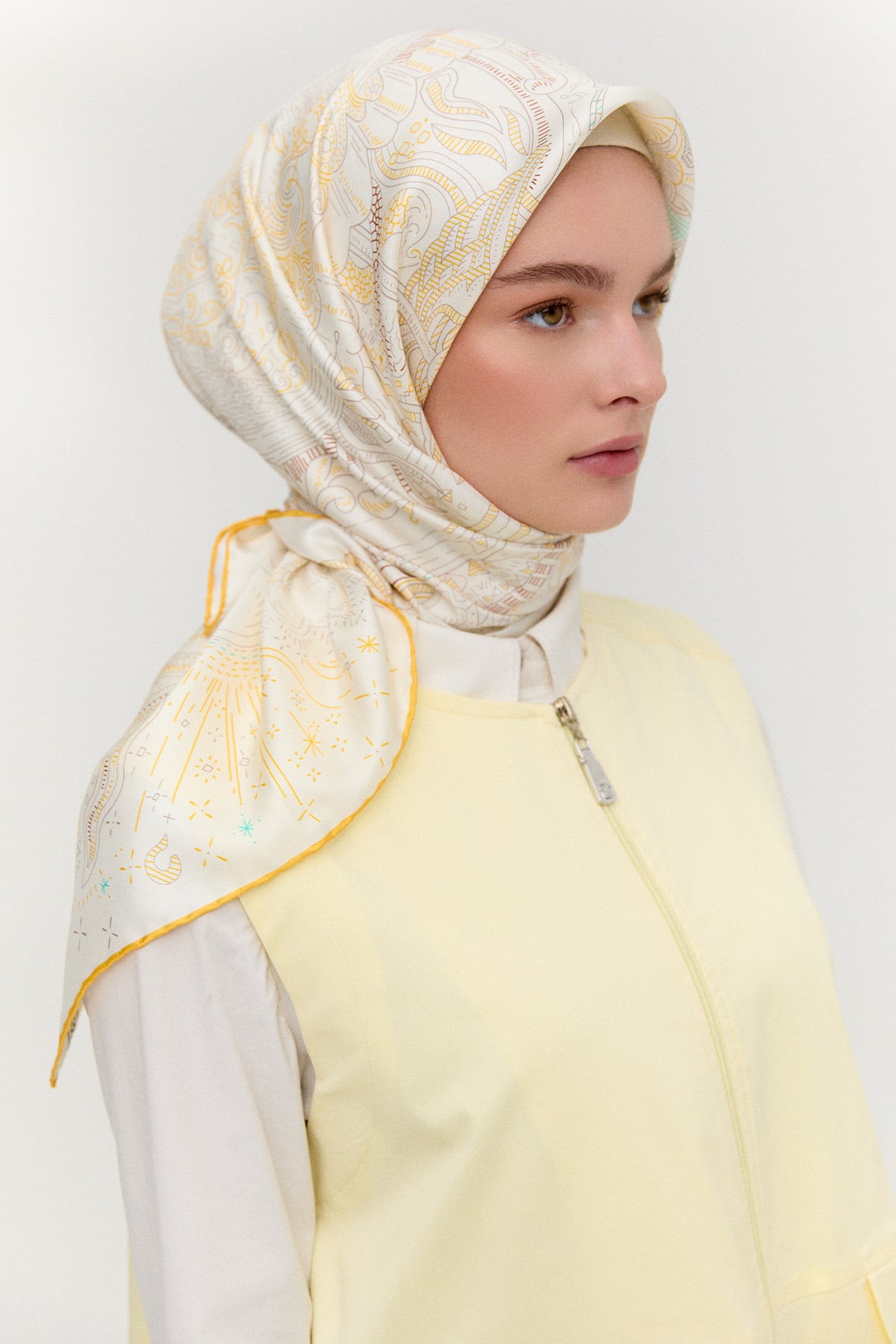 Çizim Desenli Twill İpek Eşarp, Tesettür Giyim