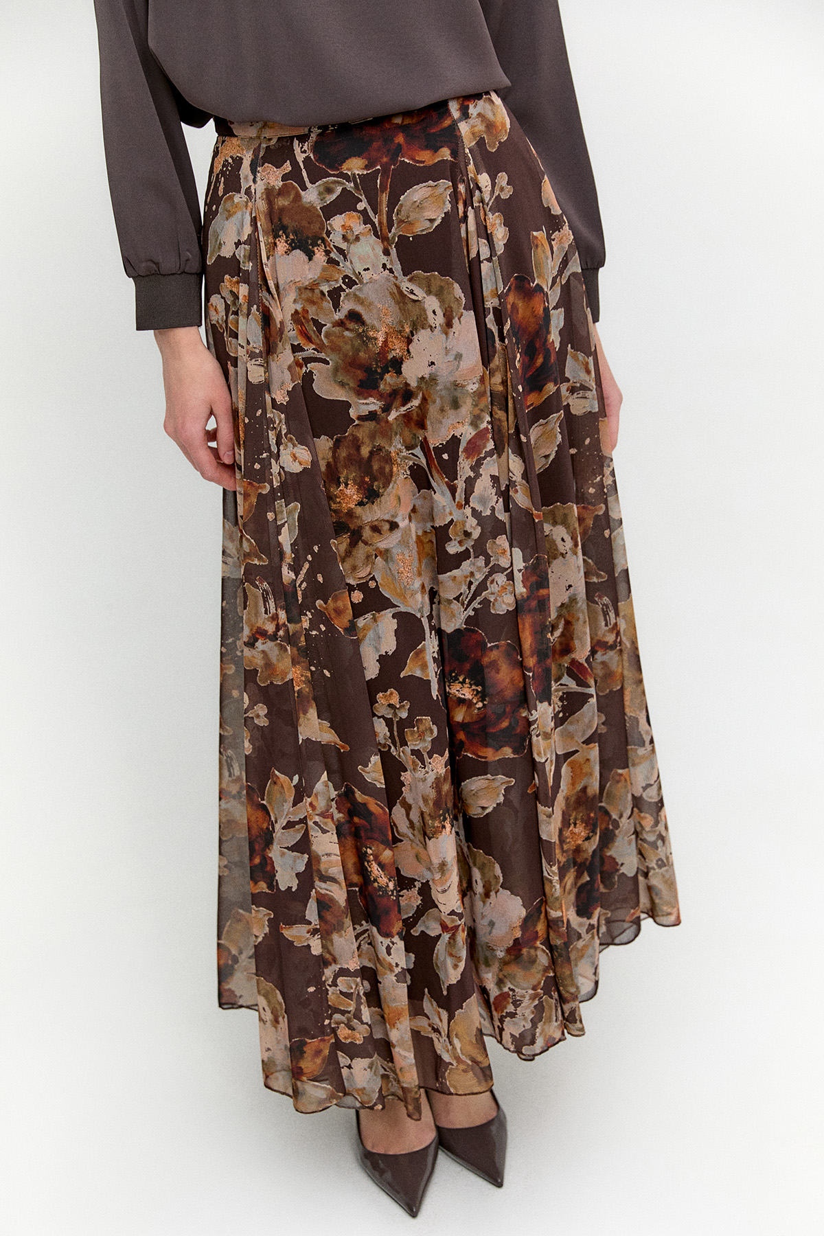 Çiçek Desenli Şifon Etek, Tesettür Giyim