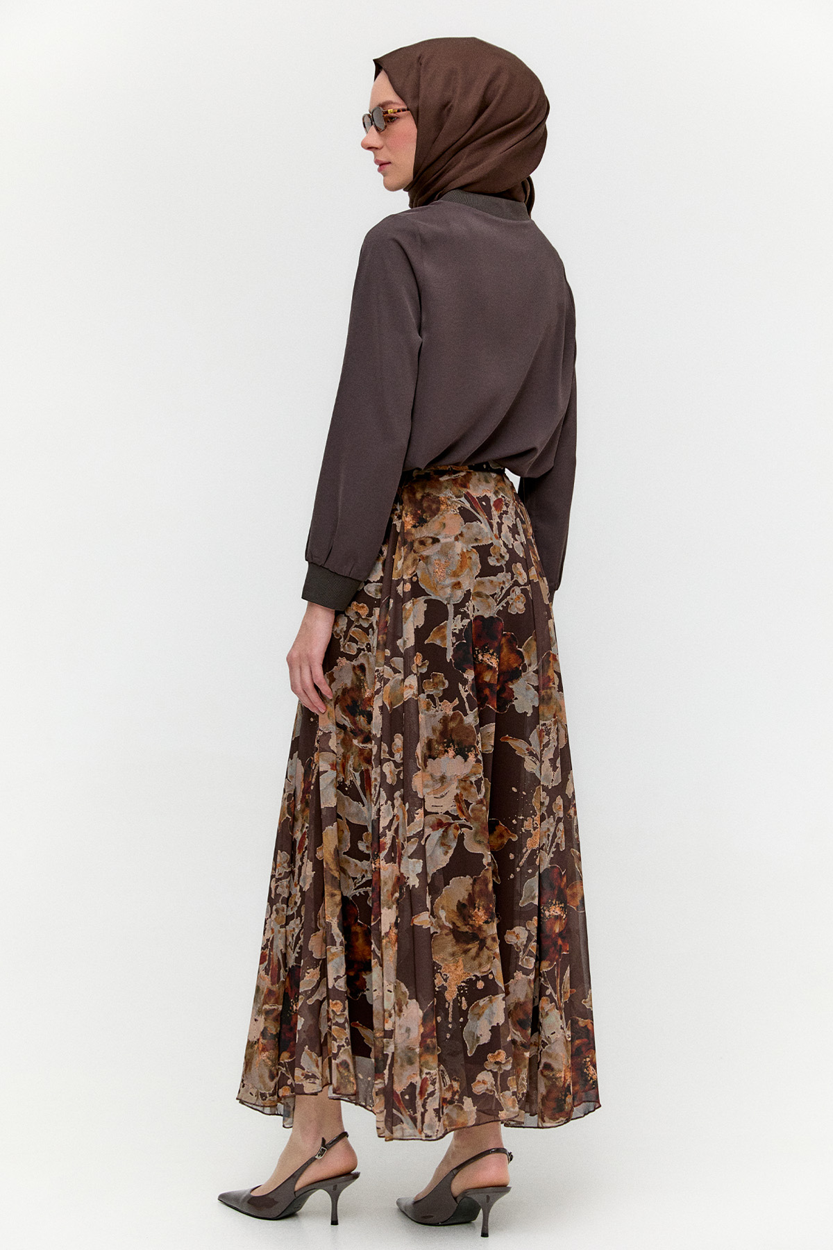 Çiçek Desenli Şifon Etek, Tesettür Giyim