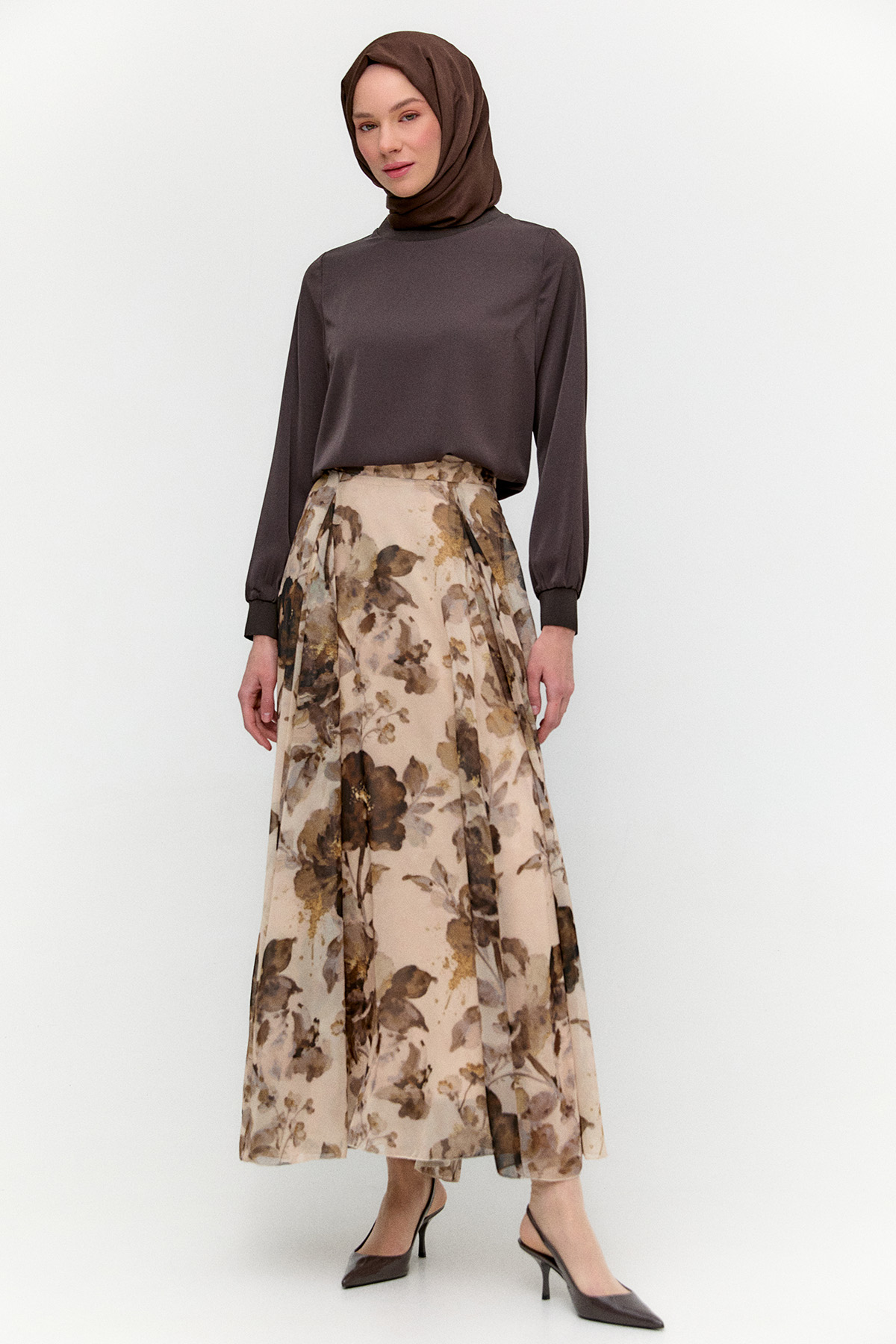 Çiçek Desenli Şifon Etek, Tesettür Giyim