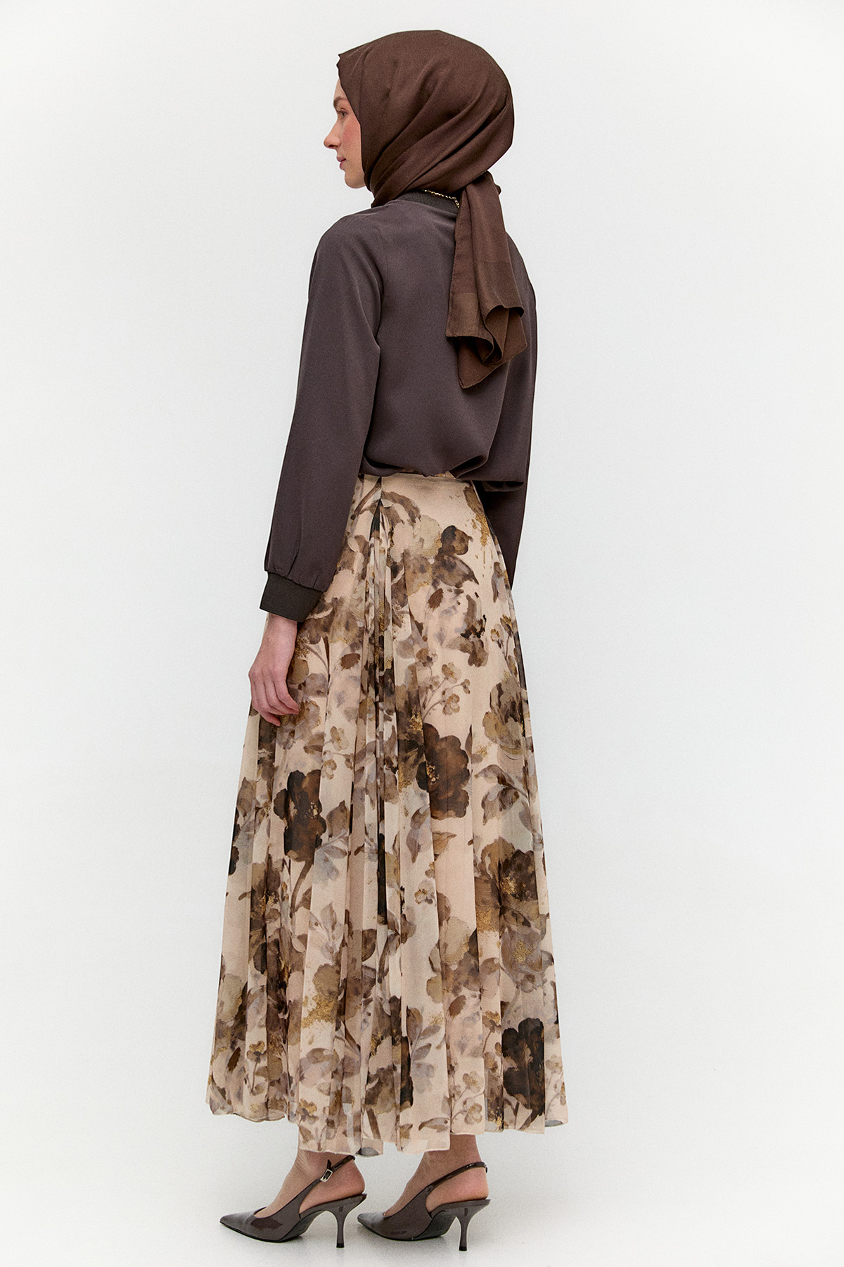 Çiçek Desenli Şifon Etek, Tesettür Giyim