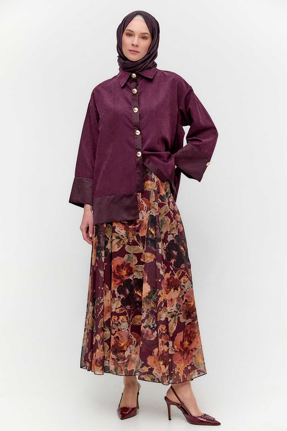 Çiçek Desenli Şifon Etek, Tesettür Giyim