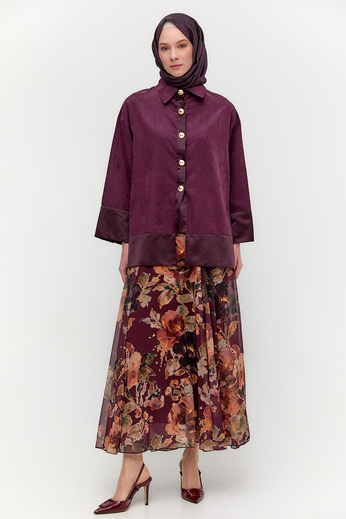 Çiçek Desenli Şifon Etek, Tesettür Giyim