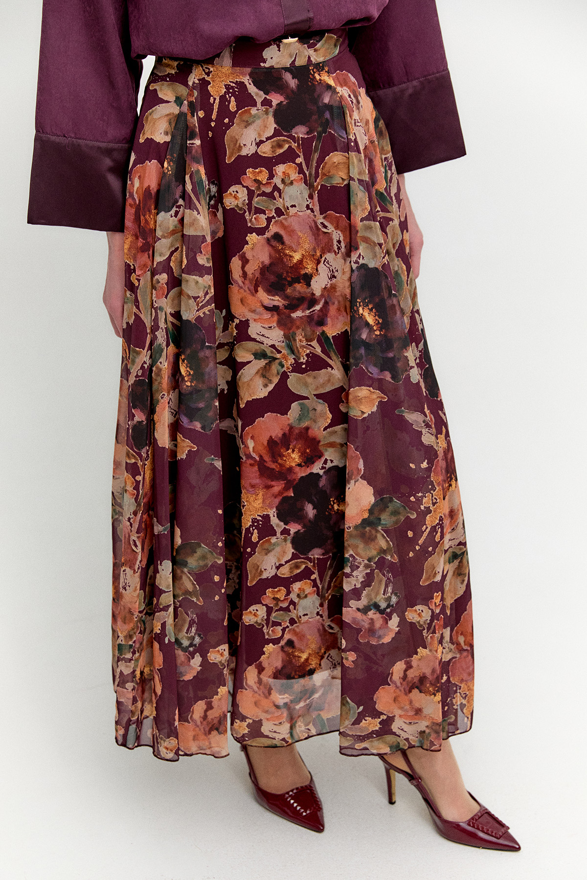 Çiçek Desenli Şifon Etek, Tesettür Giyim