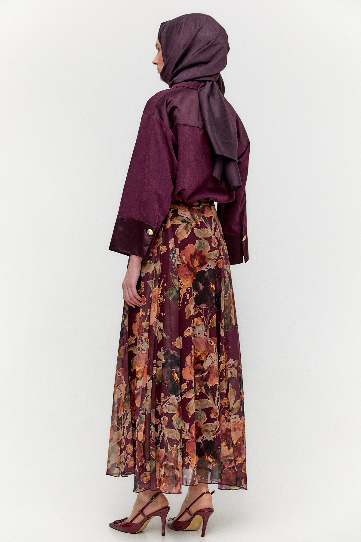 Çiçek Desenli Şifon Etek, Tesettür Giyim