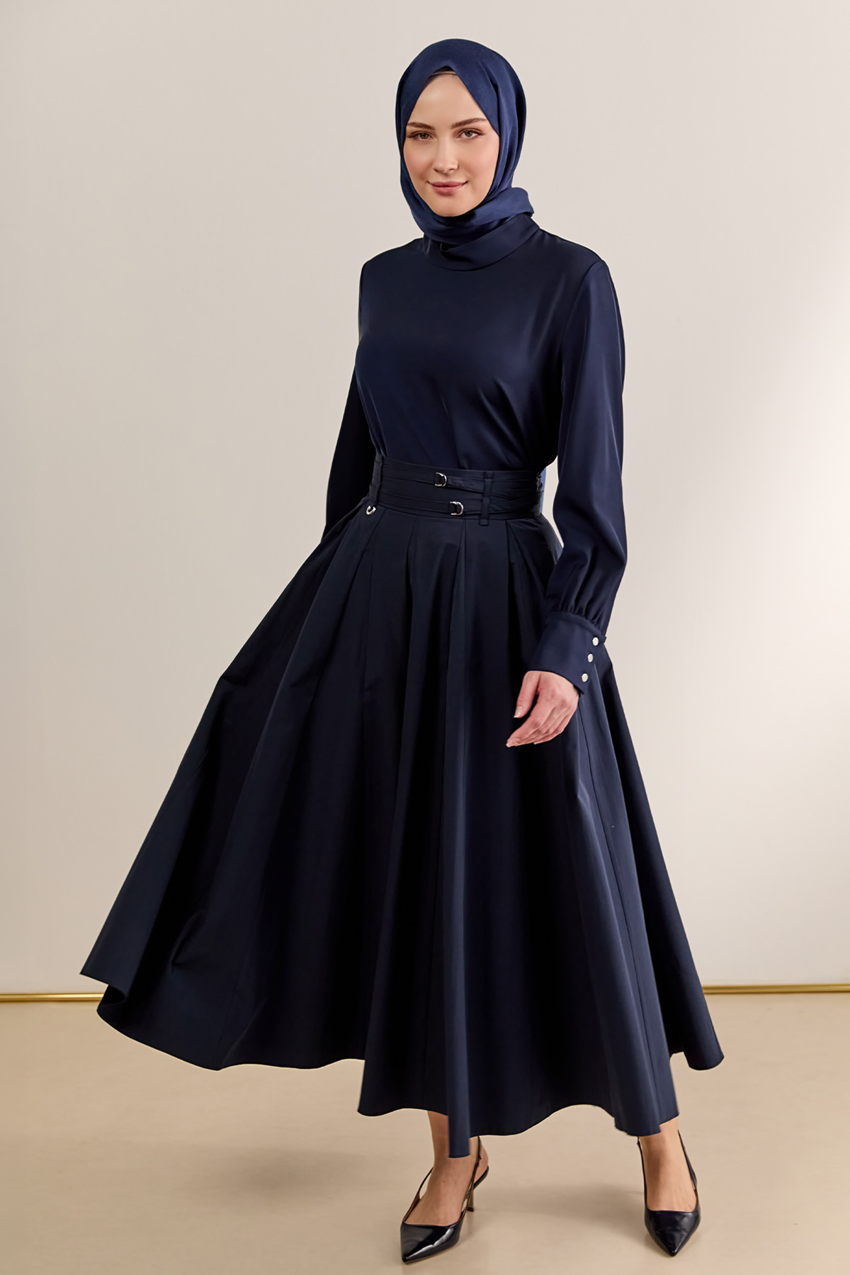 Çift Kemerli Parçalı Etek, Tesettür Giyim