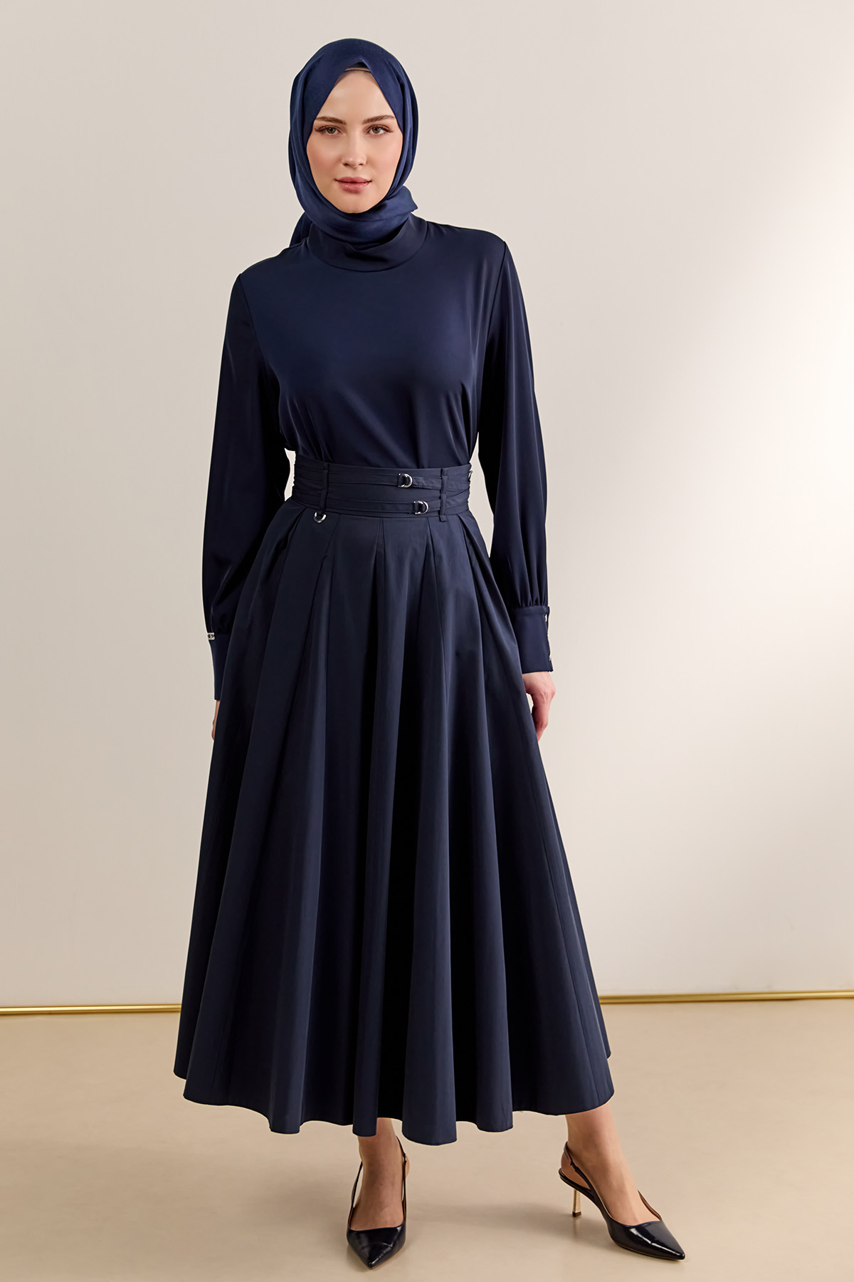 Çift Kemerli Parçalı Etek, Tesettür Giyim