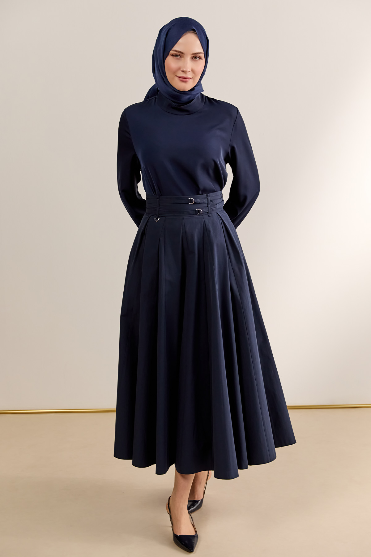 Çift Kemerli Parçalı Etek, Tesettür Giyim