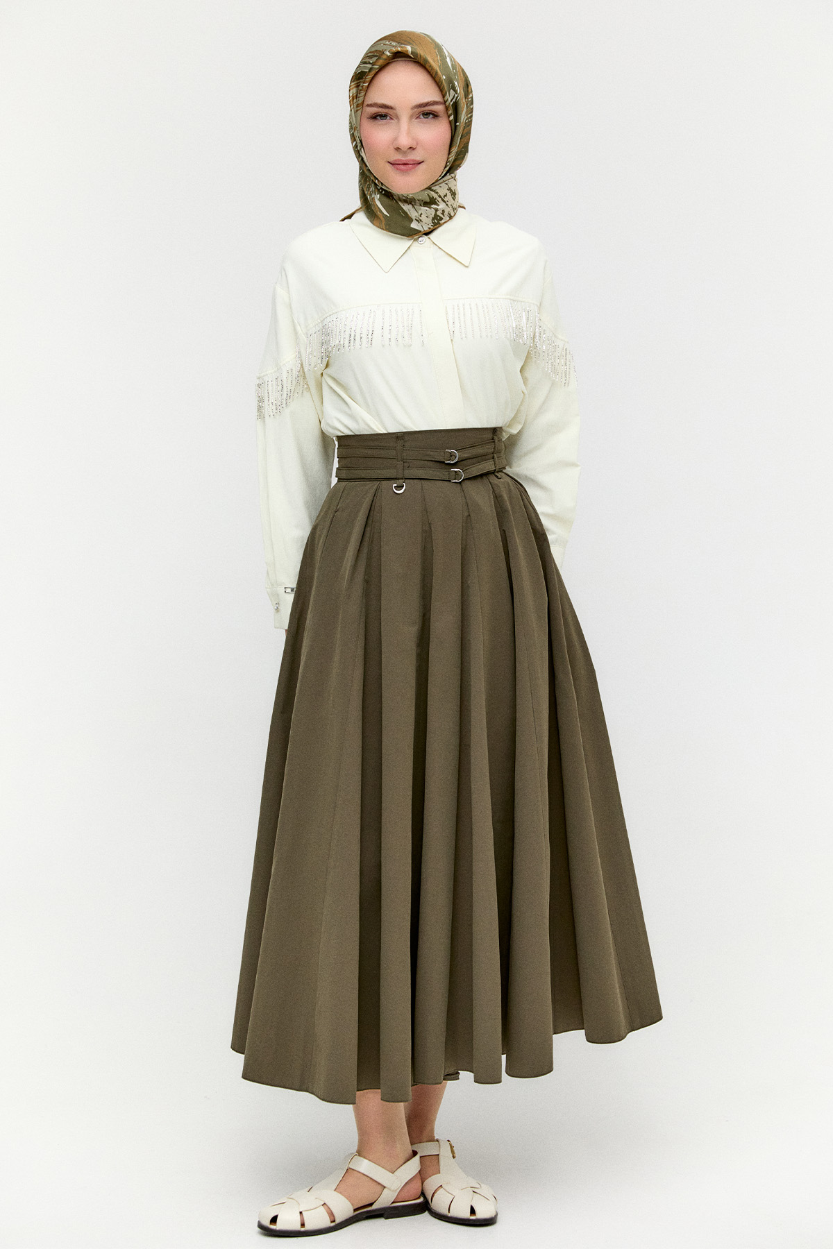 Çift Kemerli Parçalı Etek, Tesettür Giyim