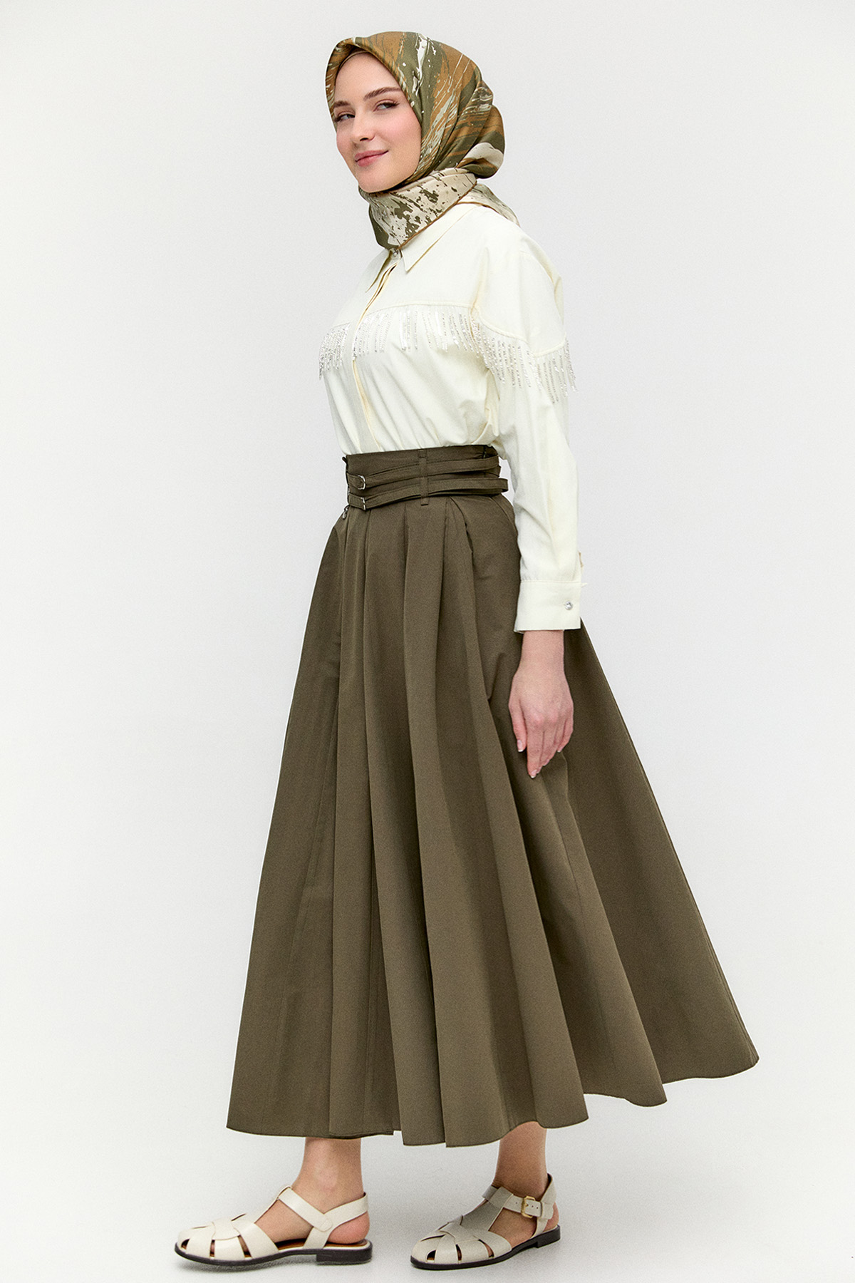 Çift Kemerli Parçalı Etek, Tesettür Giyim