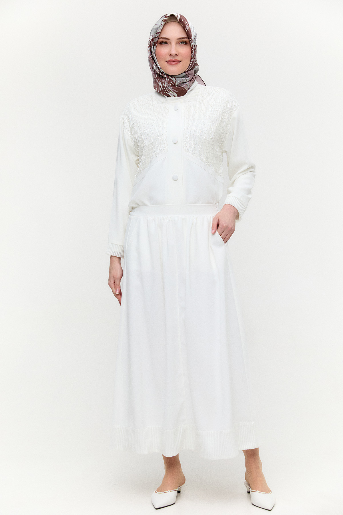 File Detaylı Cepli Kloş Etek, Tesettür Giyim