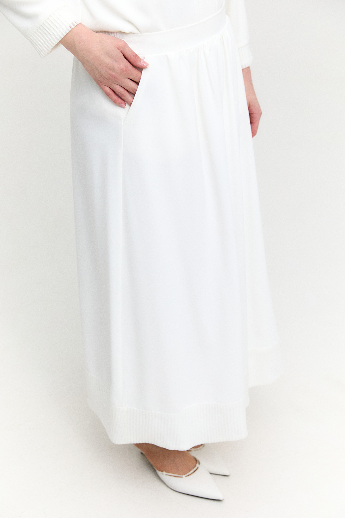 File Detaylı Cepli Kloş Etek, Tesettür Giyim