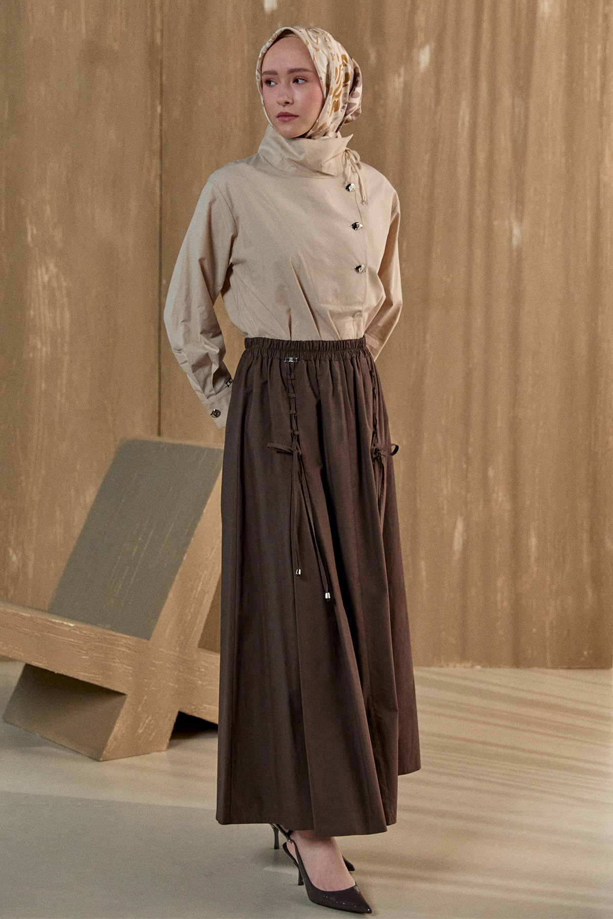 İpli Natural Pamuk Etek, Tesettür Giyim