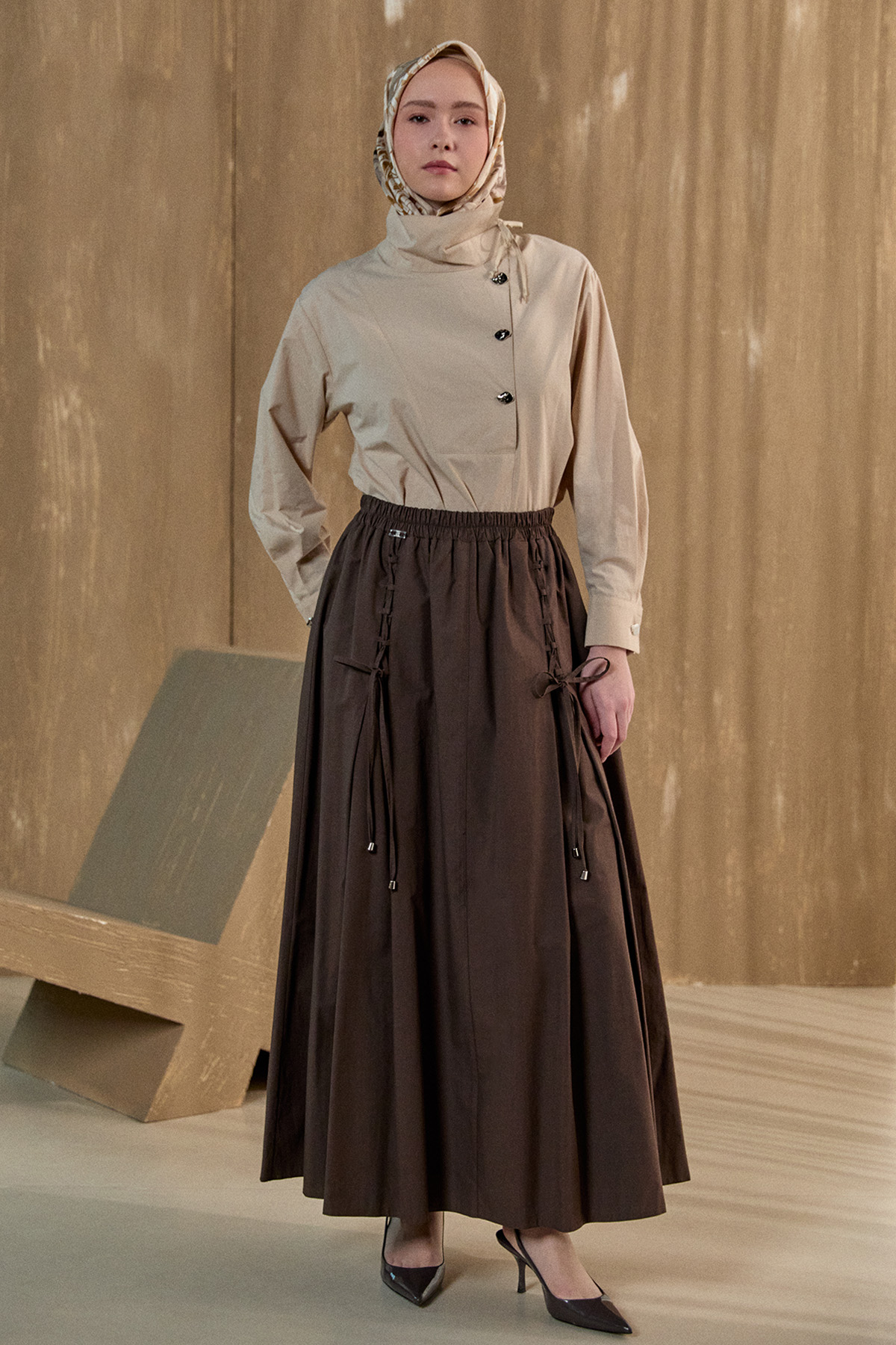 İpli Natural Pamuk Etek, Tesettür Giyim