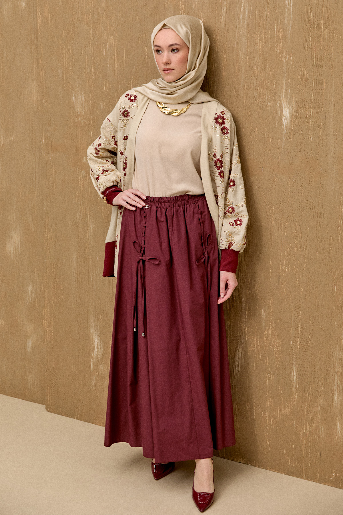 İpli Natural Pamuk Etek, Tesettür Giyim