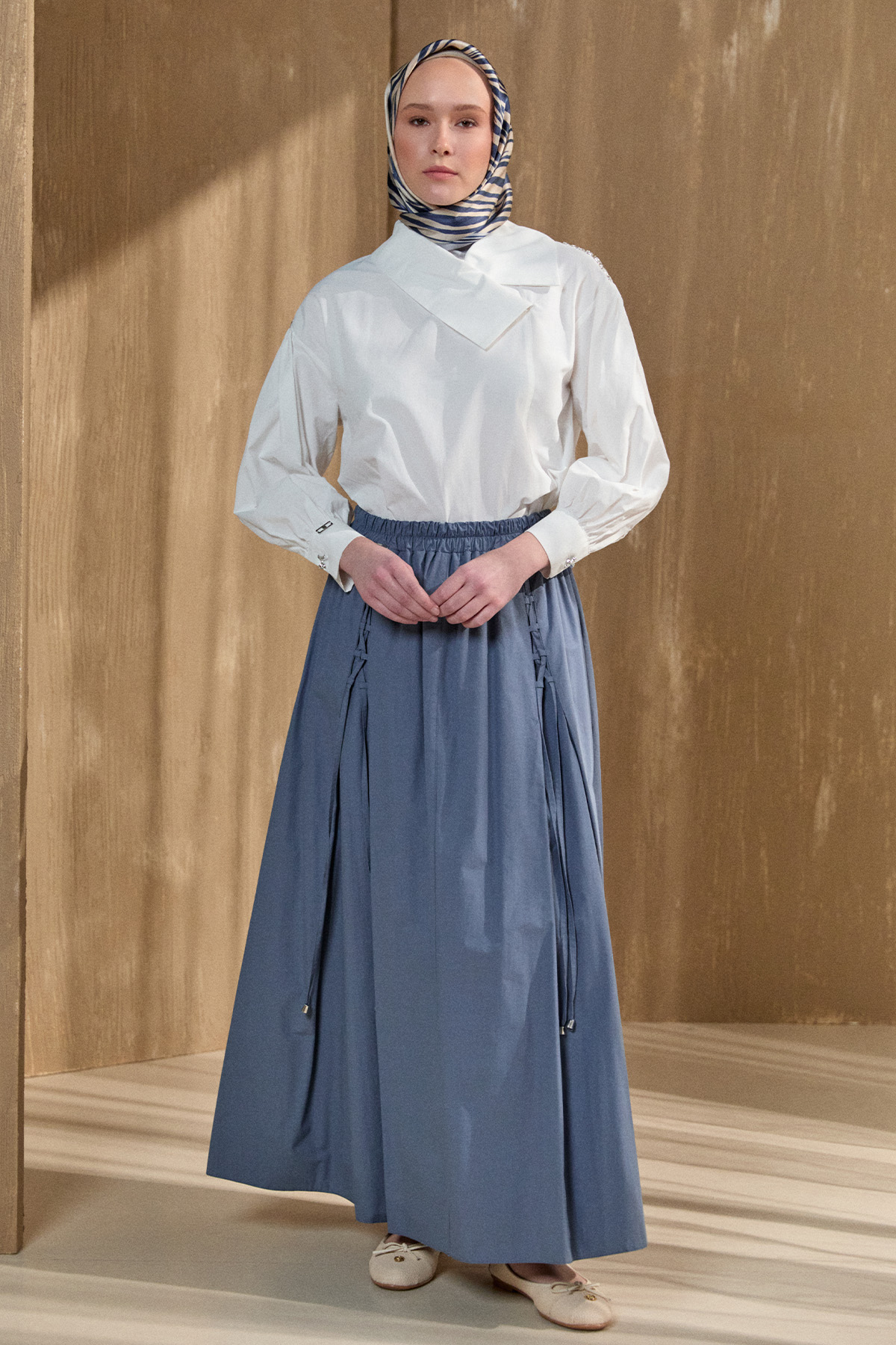 İpli Natural Pamuk Etek, Tesettür Giyim
