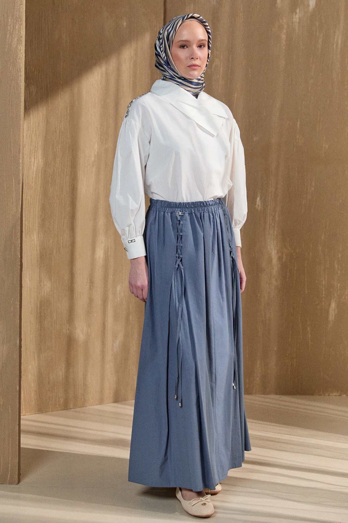 İpli Natural Pamuk Etek, Tesettür Giyim