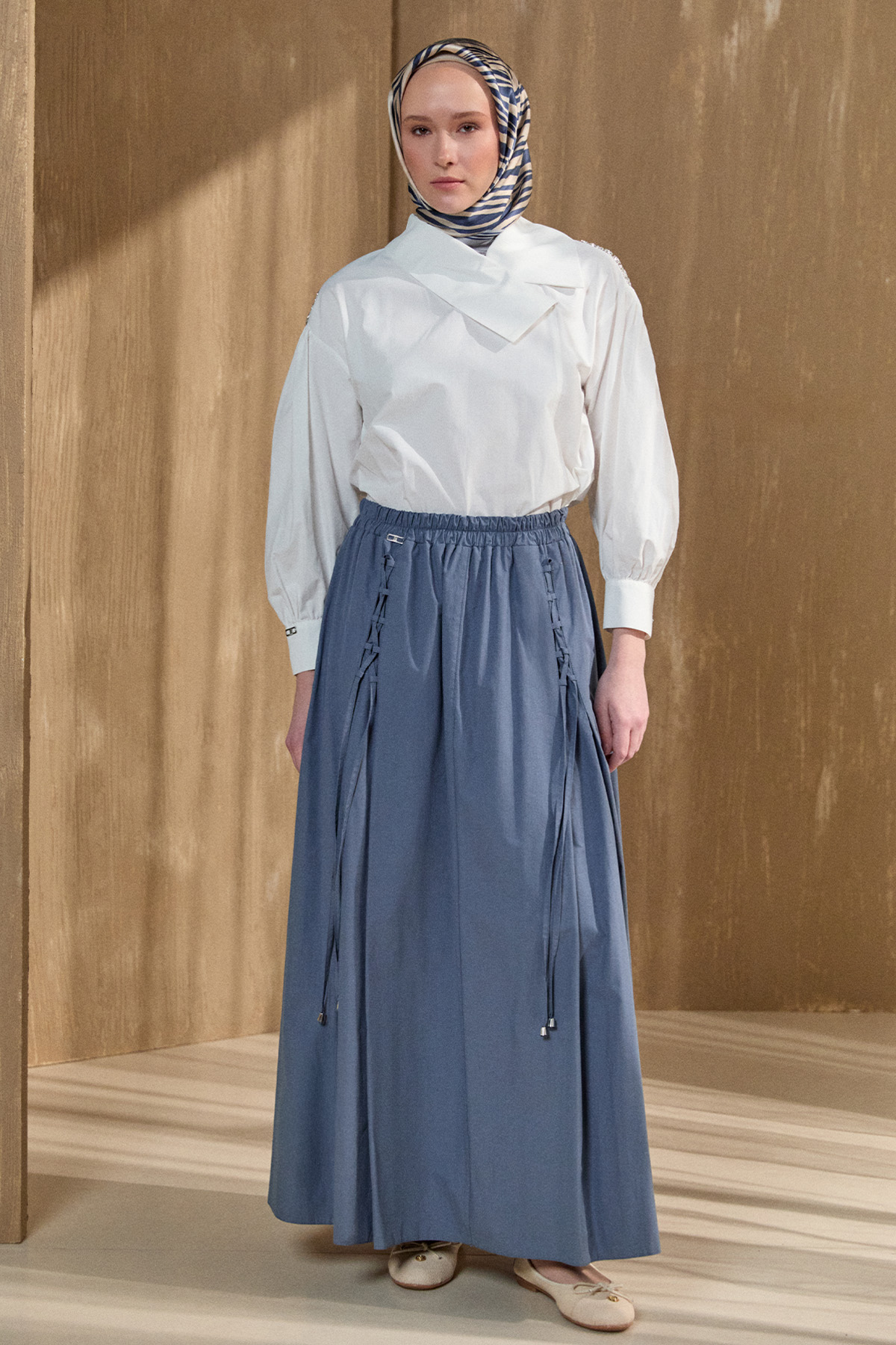 İpli Natural Pamuk Etek, Tesettür Giyim