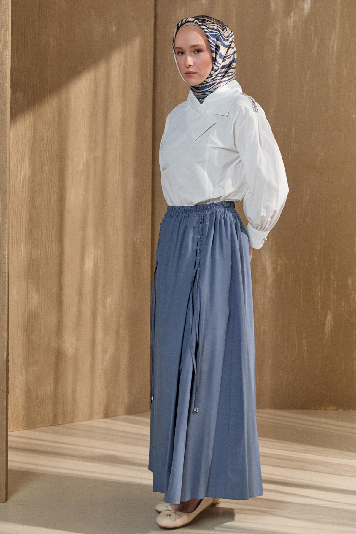 İpli Natural Pamuk Etek, Tesettür Giyim