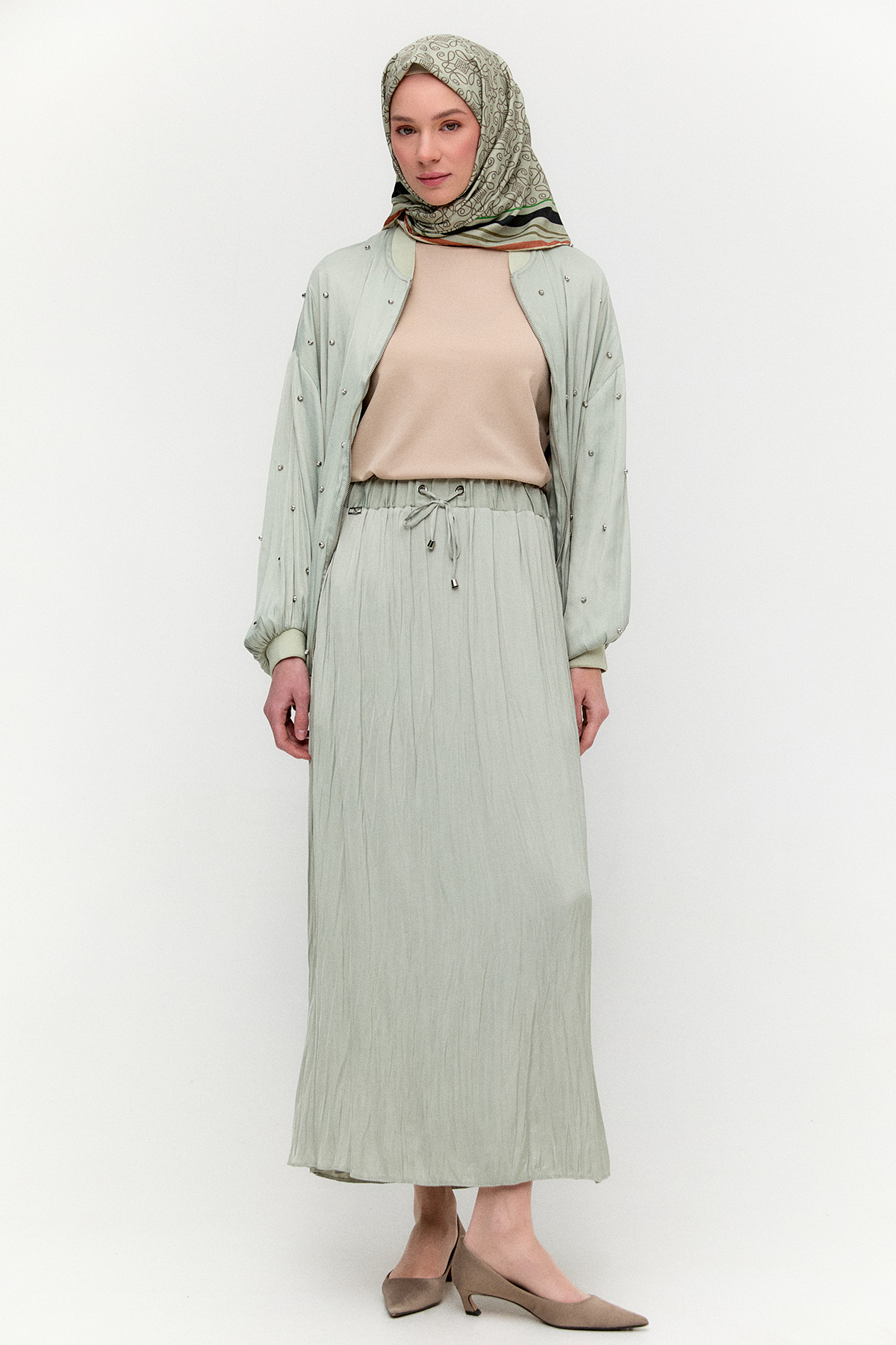 Kraşlı Saten Etek, Tesettür Giyim
