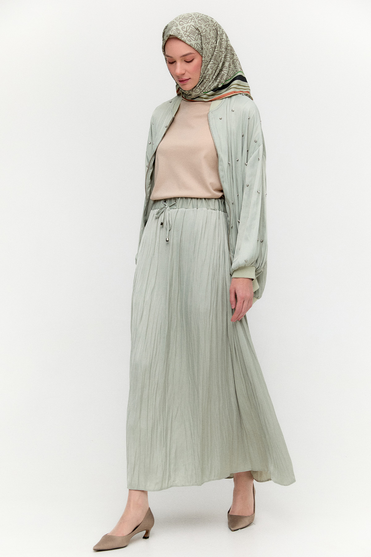 Kraşlı Saten Etek, Tesettür Giyim