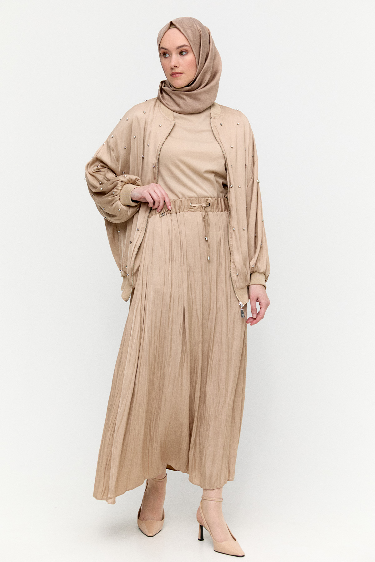 Kraşlı Saten Etek, Tesettür Giyim