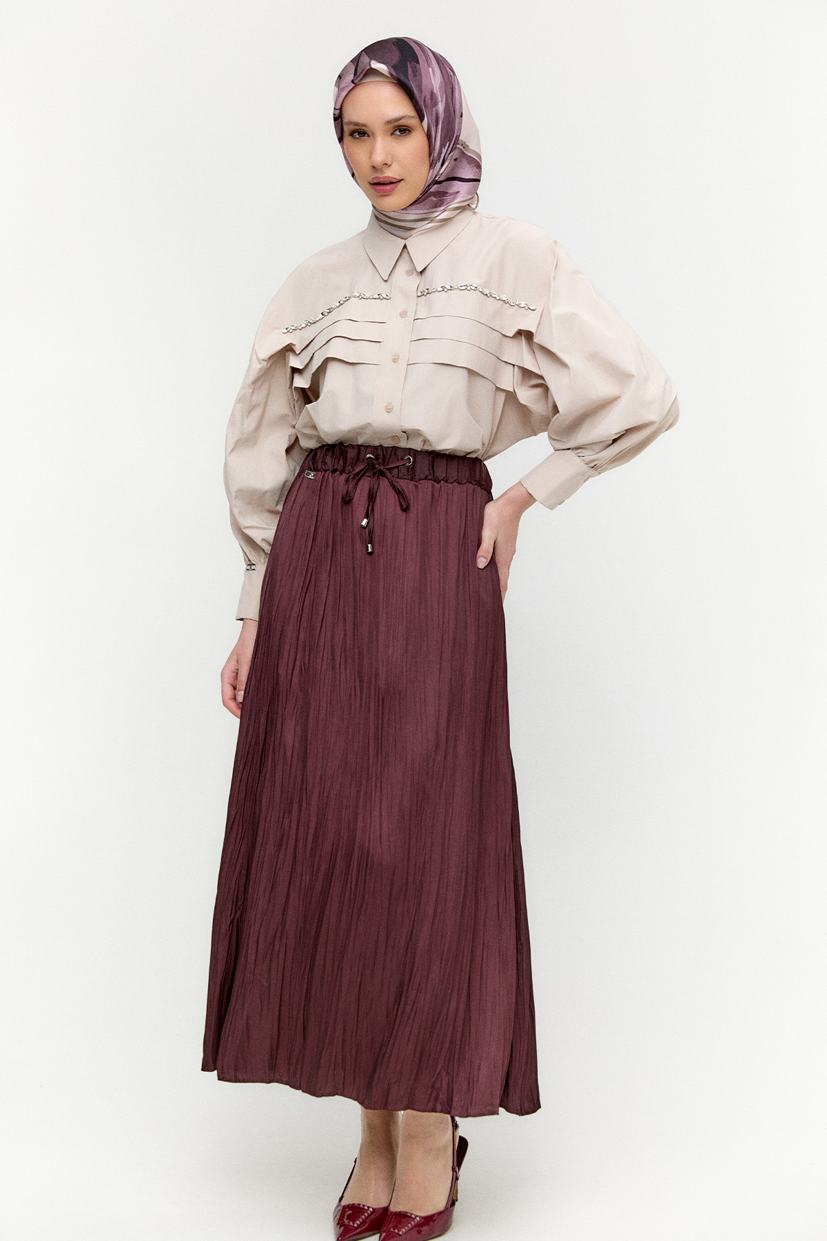 Kraşlı Saten Etek, Tesettür Giyim