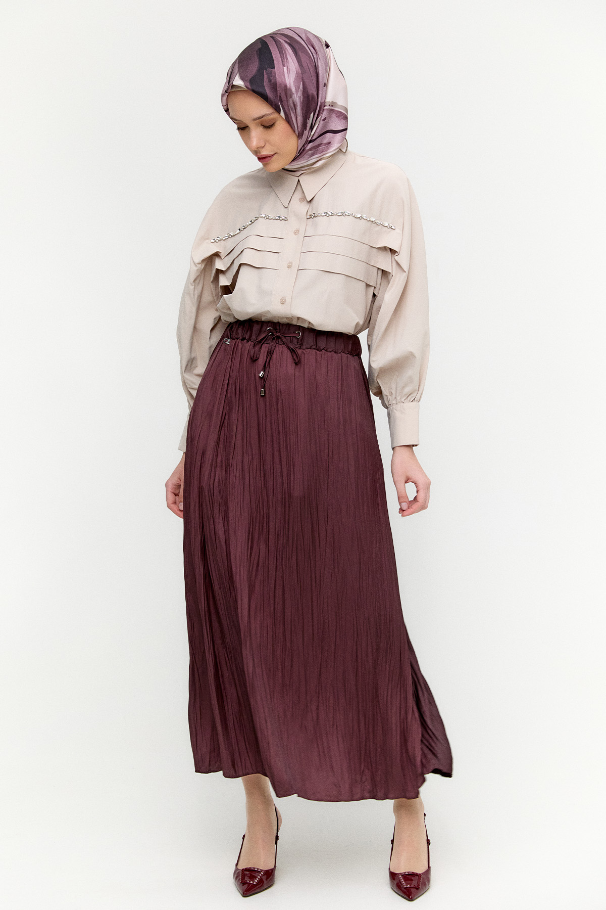Kraşlı Saten Etek, Tesettür Giyim