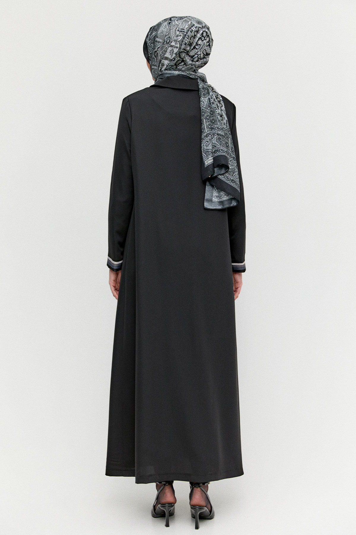 Renk Geçiş Şeritli Fermuarlı Ferace, Tesettür Giyim