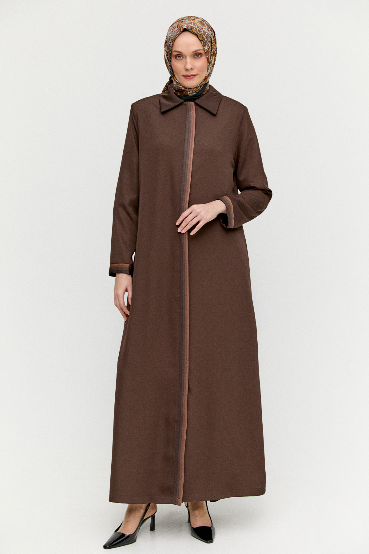 Renk Geçiş Şeritli Fermuarlı Ferace, Tesettür Giyim