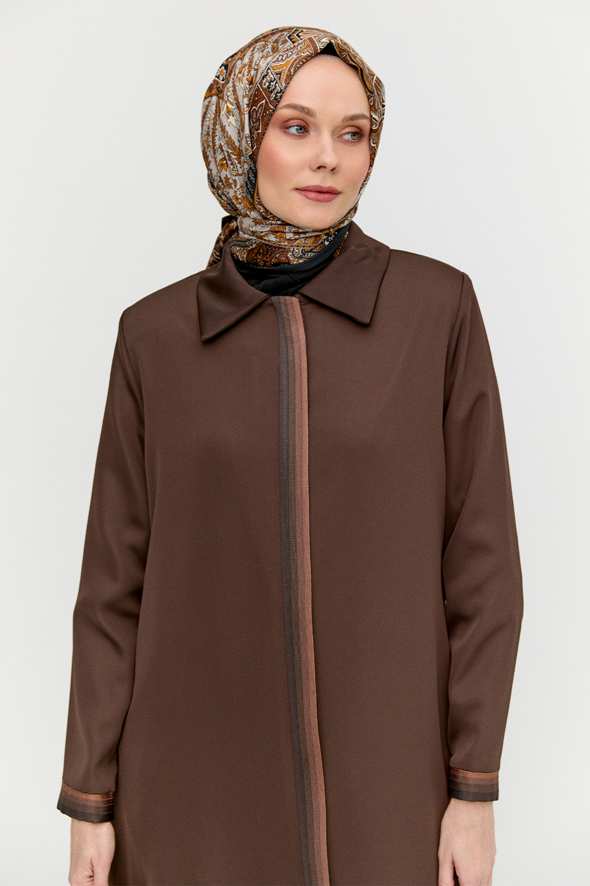 Renk Geçiş Şeritli Fermuarlı Ferace, Tesettür Giyim