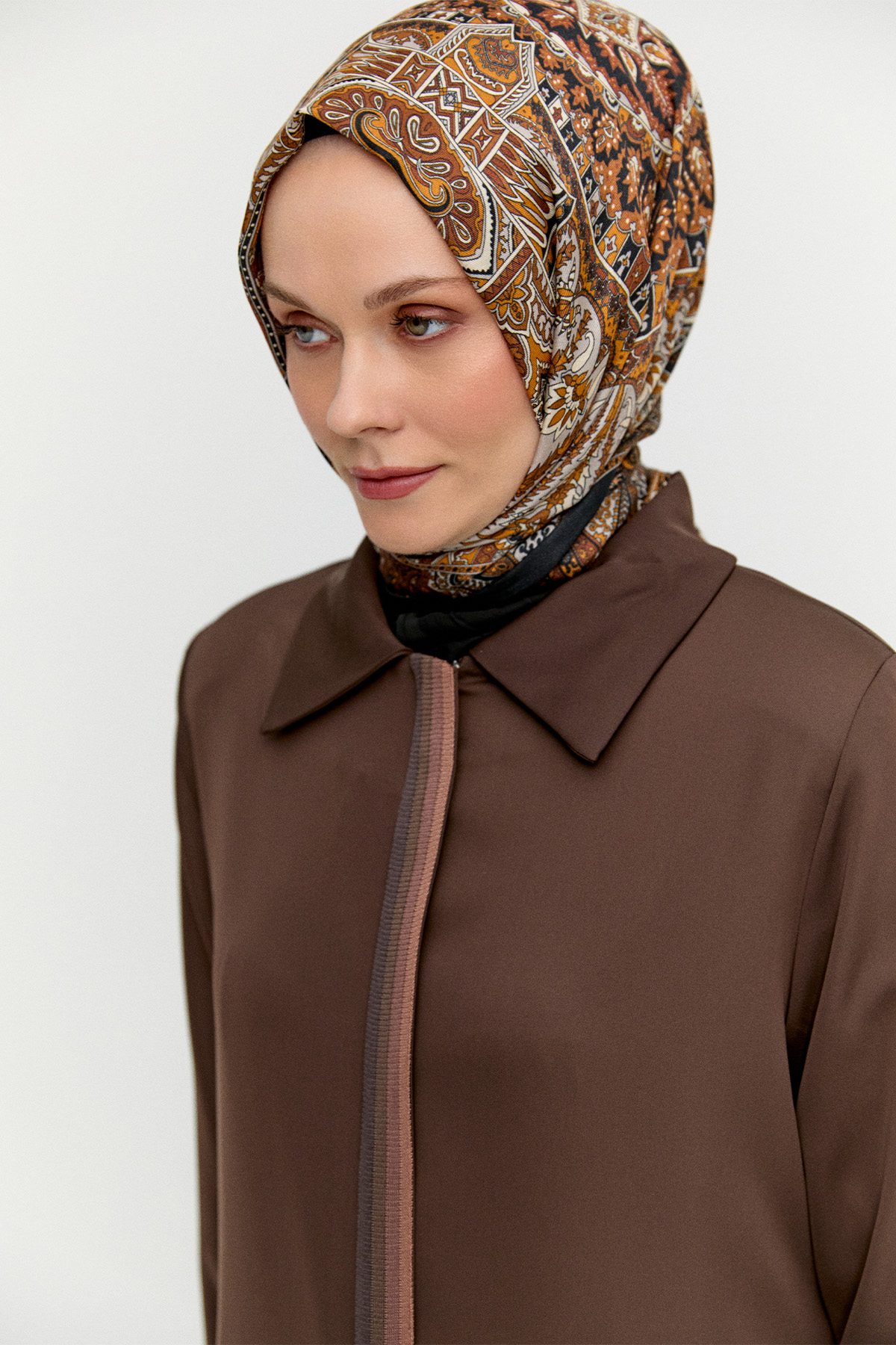 Renk Geçiş Şeritli Fermuarlı Ferace, Tesettür Giyim