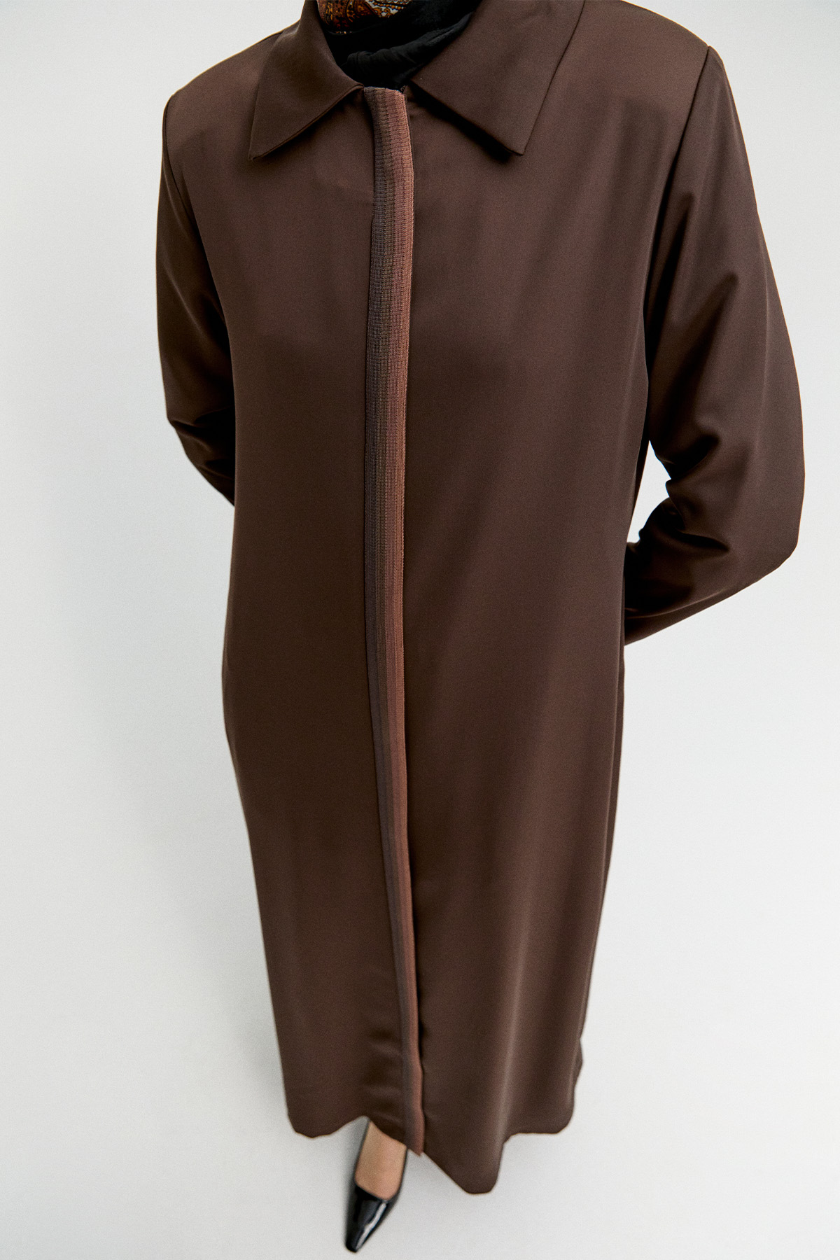 Renk Geçiş Şeritli Fermuarlı Ferace, Tesettür Giyim