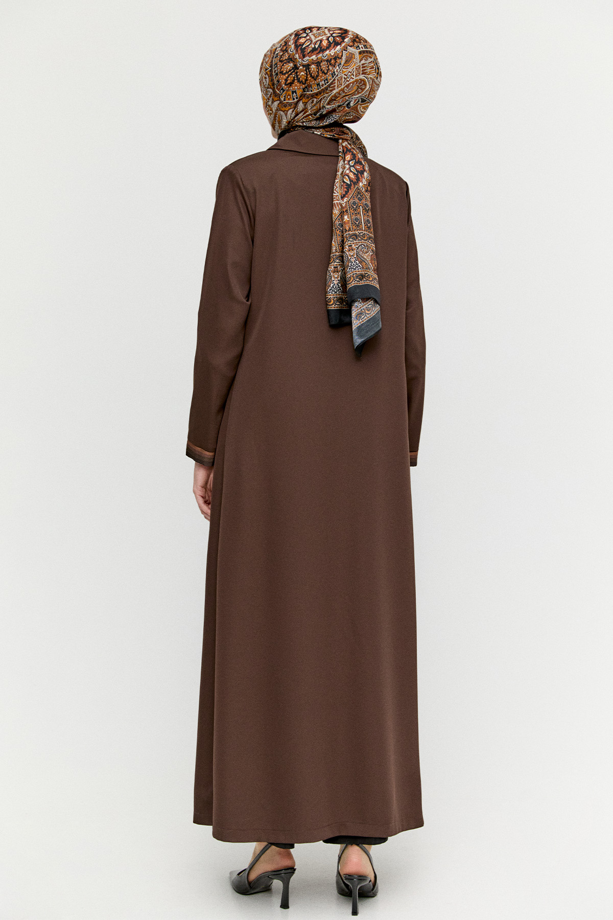 Renk Geçiş Şeritli Fermuarlı Ferace, Tesettür Giyim