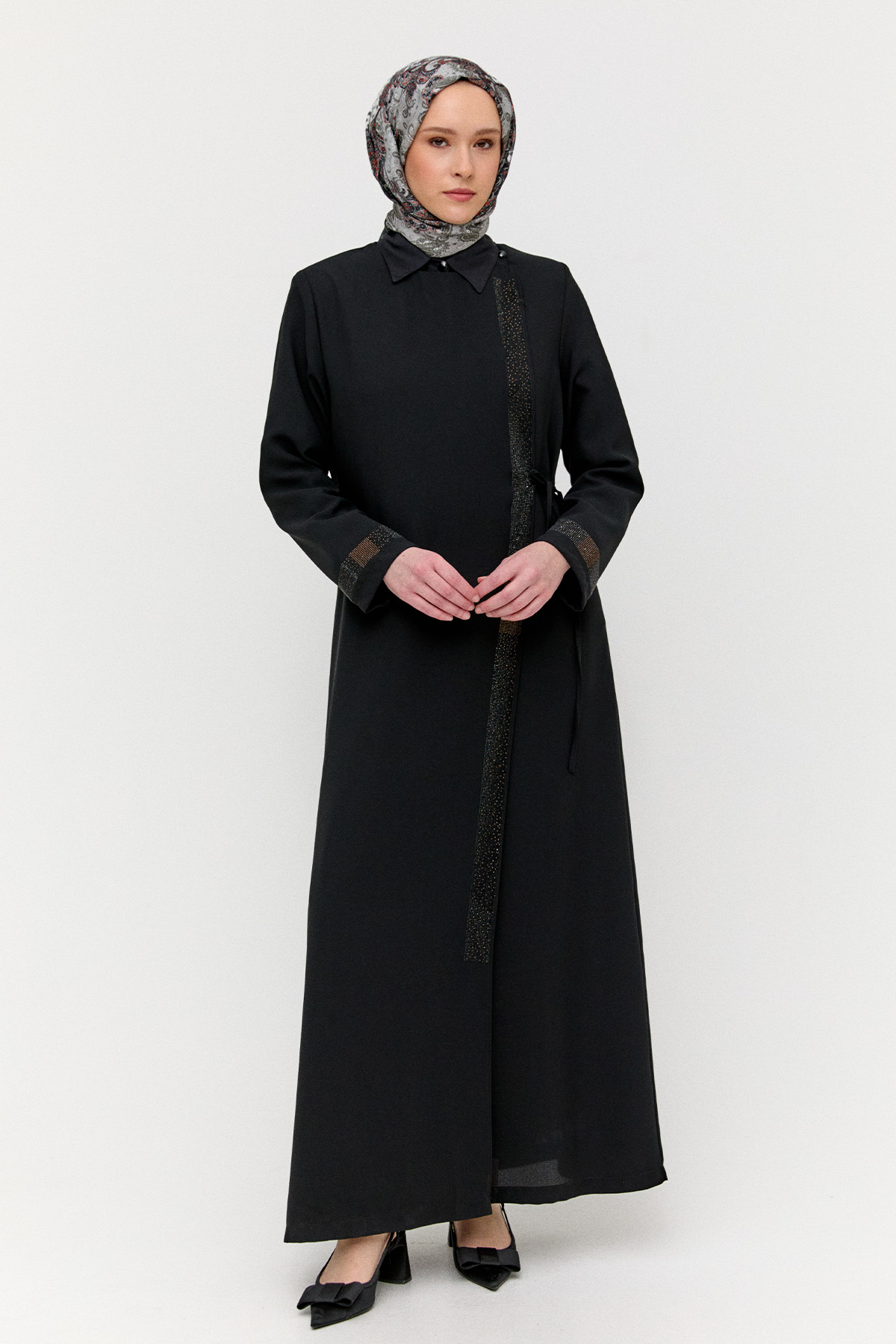 Yuvarlak Yakalı Krep Ferace, Tesettür Giyim