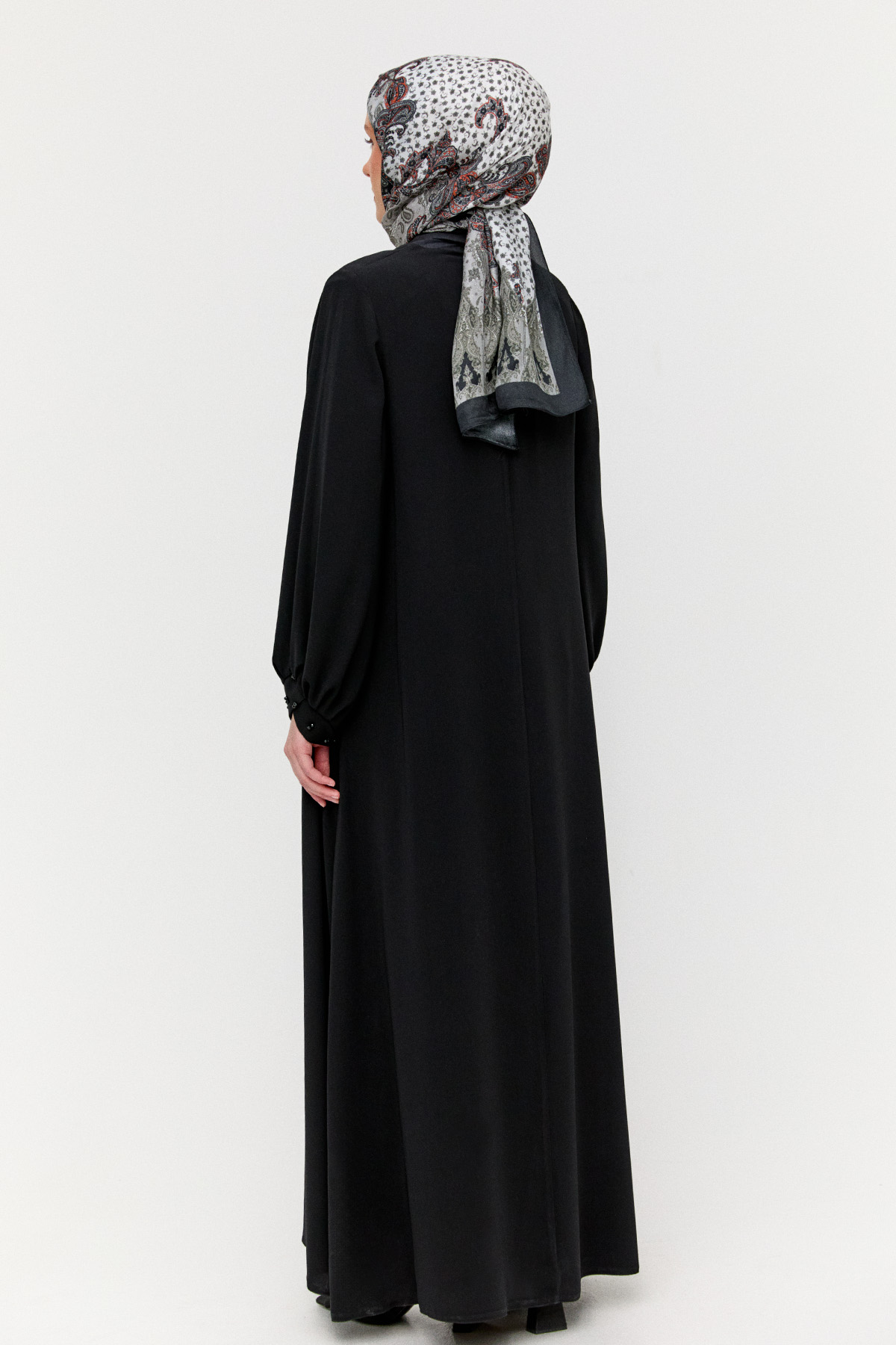 Manşeti Taşlı Fermuarlı Ferace, Tesettür Giyim