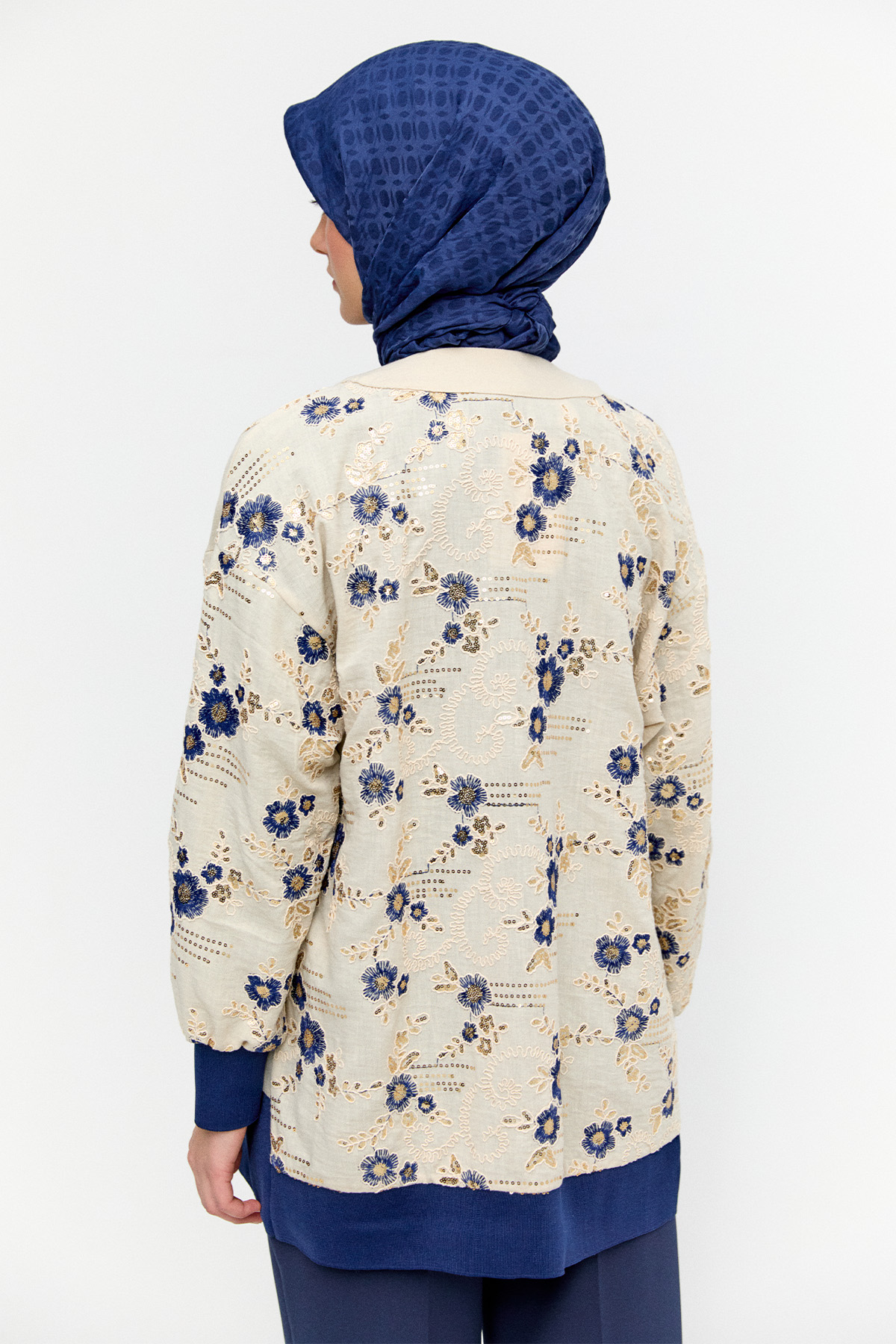 Nakışlı Keten Görünümlü Hırka, Tesettür Giyim