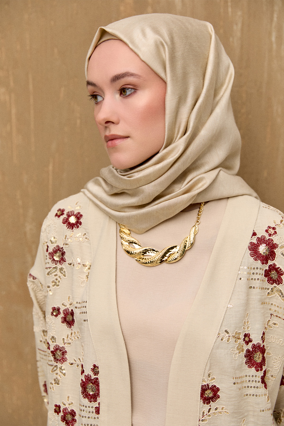 Nakışlı Keten Görünümlü Hırka, Tesettür Giyim