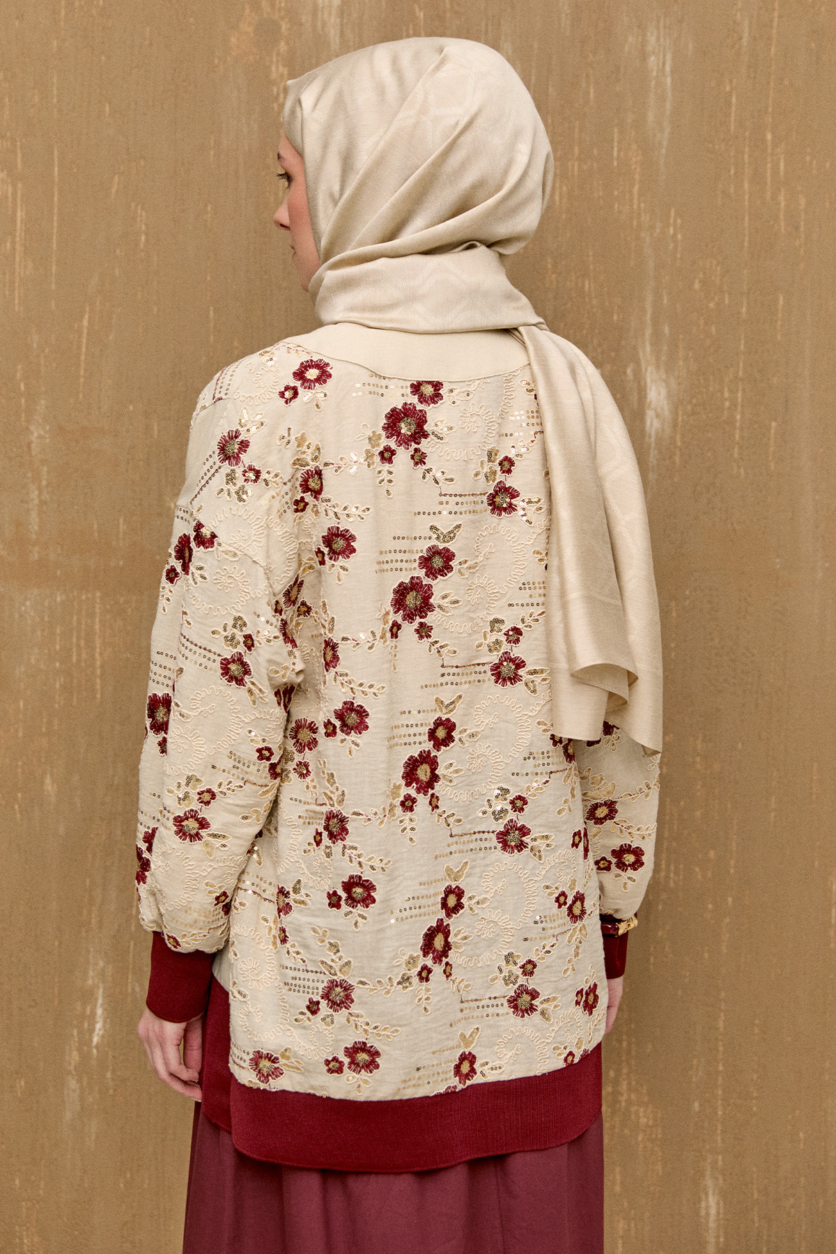 Nakışlı Keten Görünümlü Hırka, Tesettür Giyim