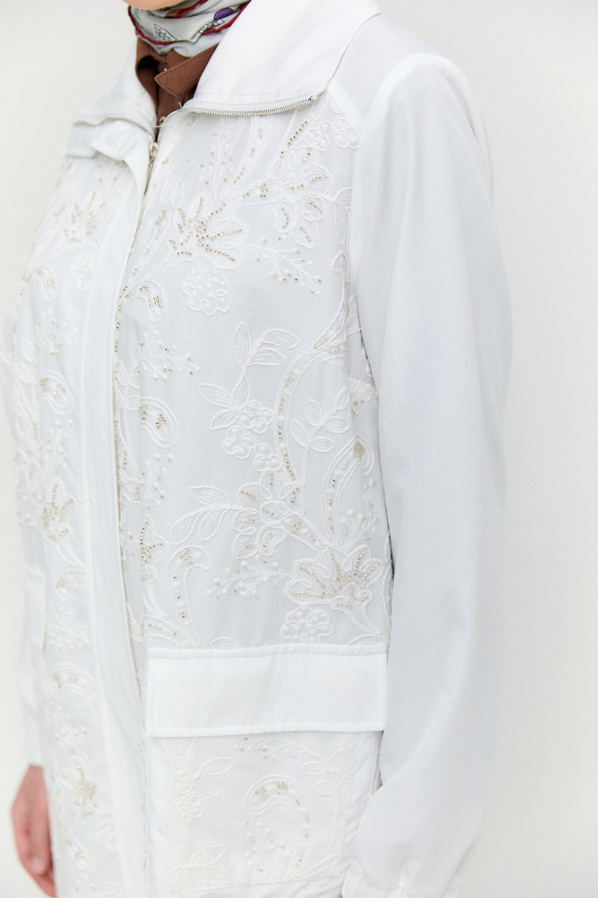 Boncuk Detaylı Çiçekli Kap, Tesettür Giyim