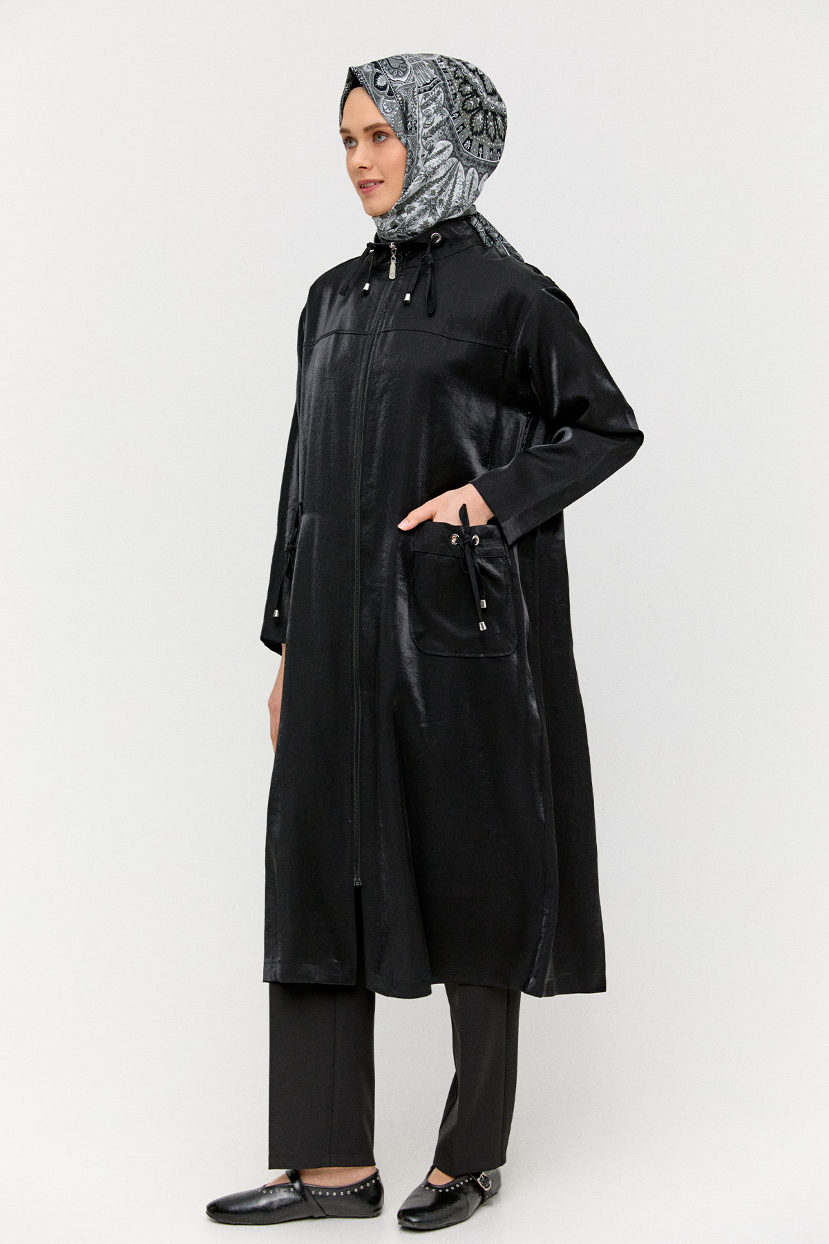 Çift Cepli Fermuarlı Kap, Tesettür Giyim