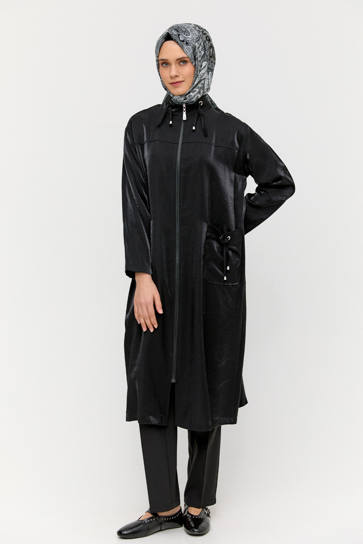 Çift Cepli Fermuarlı Kap, Tesettür Giyim