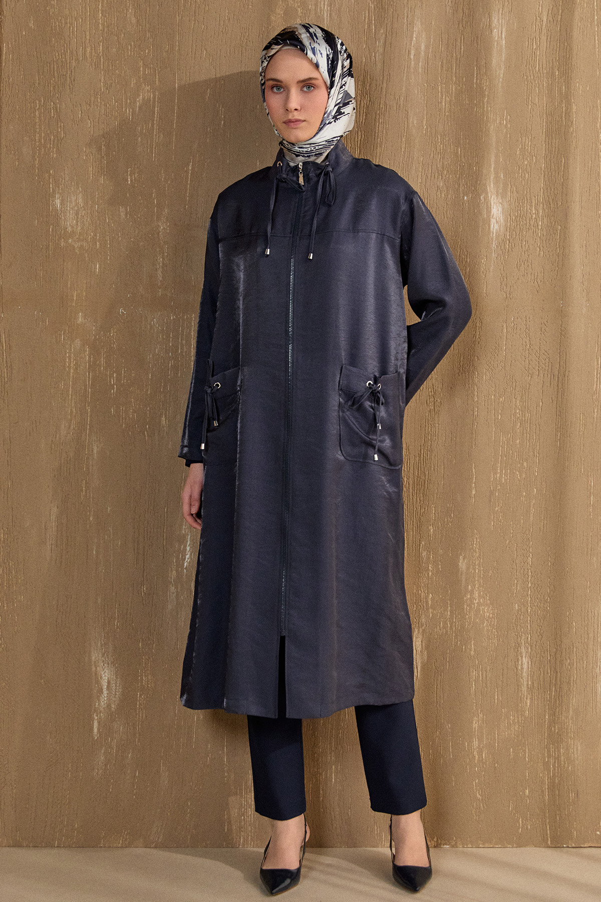 Çift Cepli Fermuarlı Kap, Tesettür Giyim