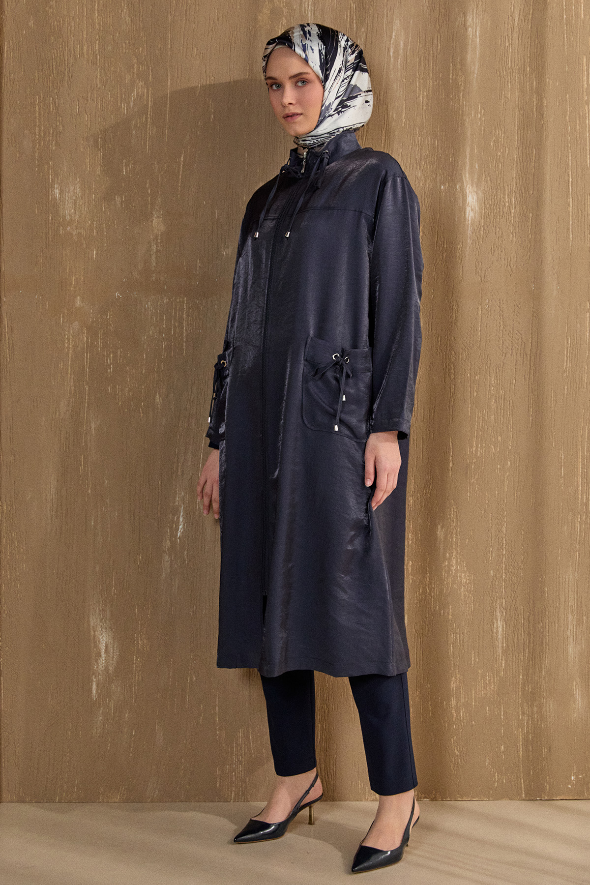 Çift Cepli Fermuarlı Kap, Tesettür Giyim