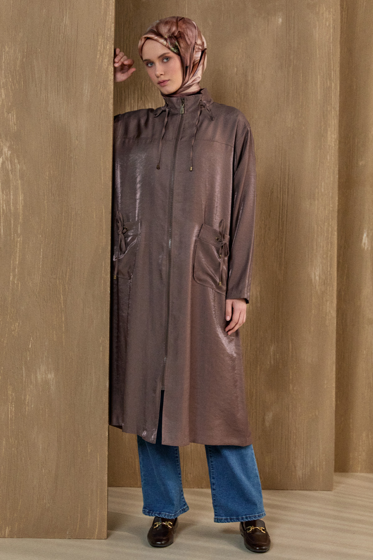 Çift Cepli Fermuarlı Kap, Tesettür Giyim